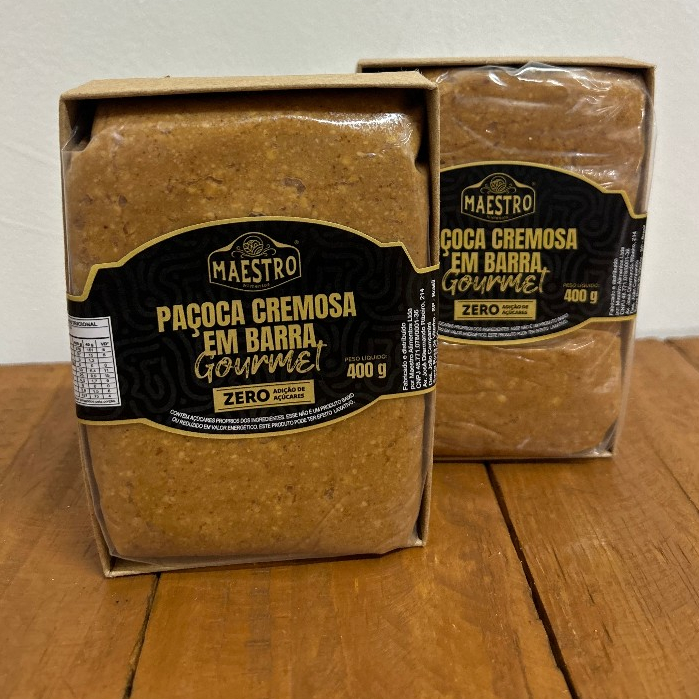 Duas embalagens da Paçoca Cremosa em Barra Maestro 400g lado a lado