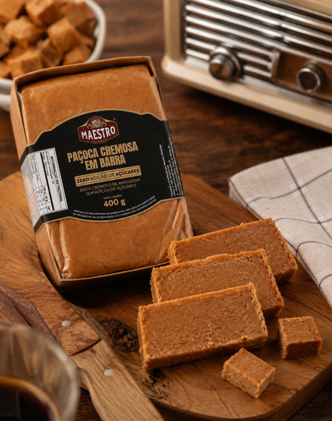 Kit com 3 barras de Paçoca Cremosa Maestro 400g